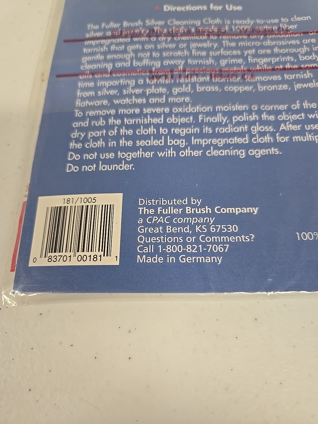 Fuller Brush Company Silver Cleaning Cloth Vintage Blue 13×11 Inch Germany New