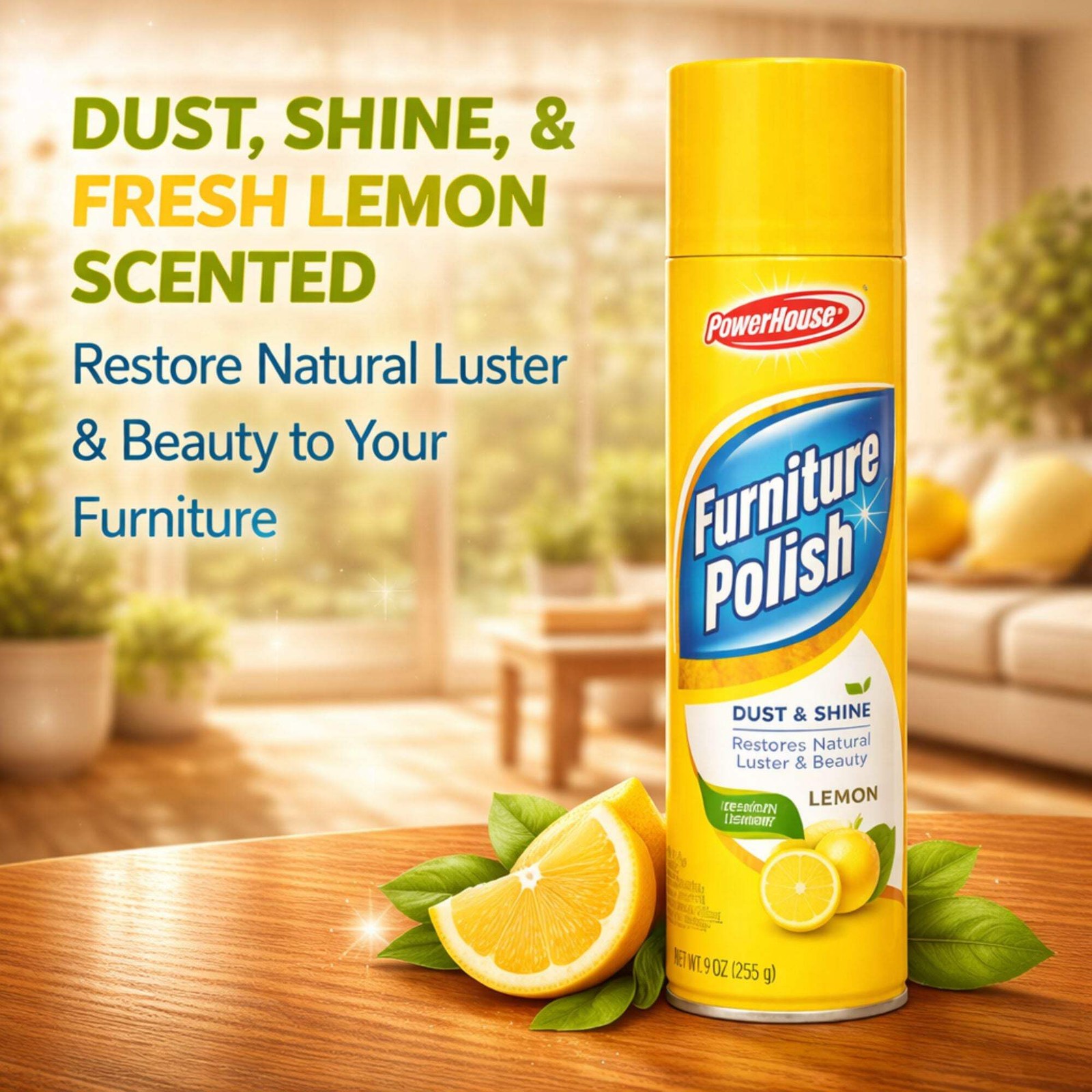 9oz Furniture Polish Spray: Dust Shine Restores Wood Luster Lemon Scent