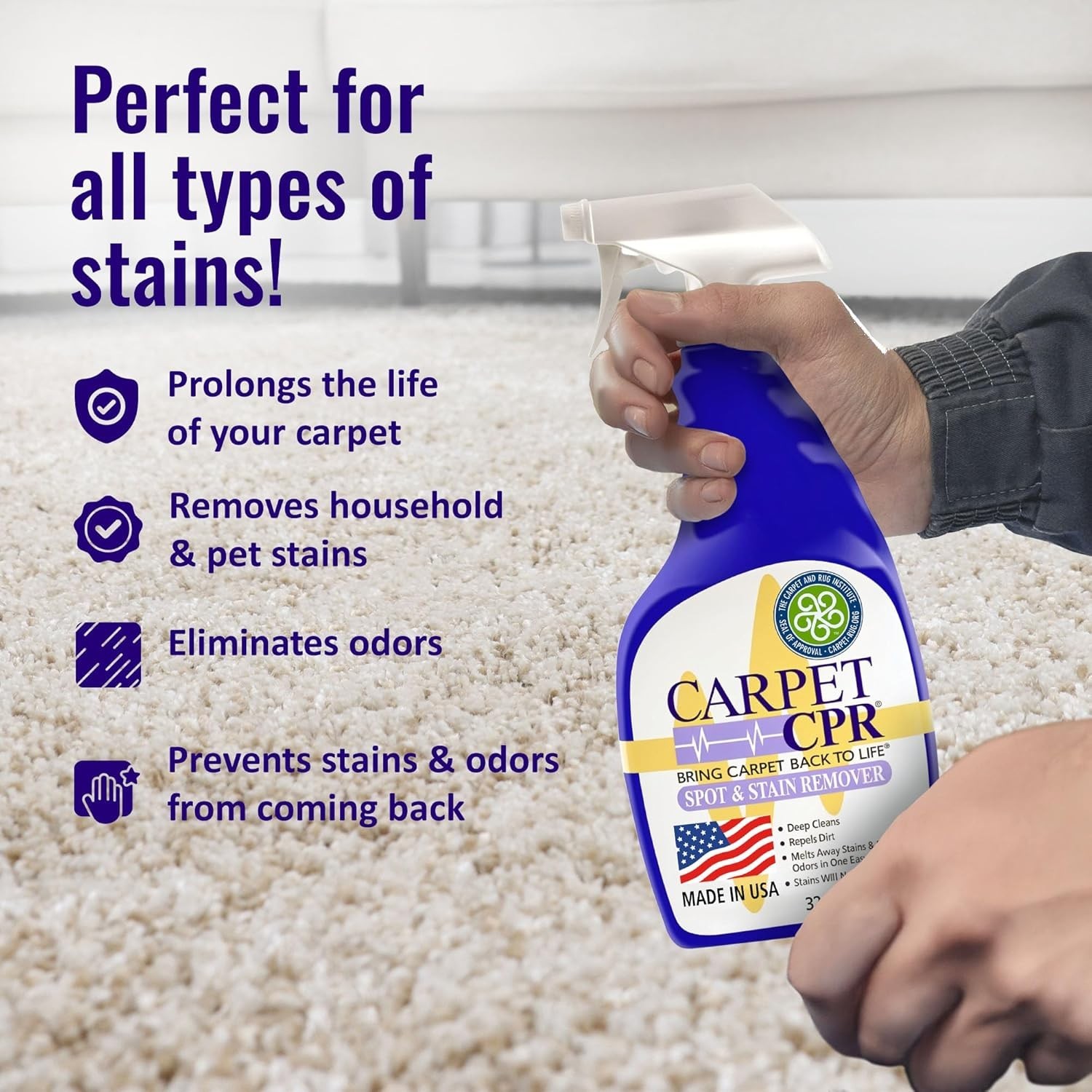 Cruelty-Free Heavy Duty 2-in-1 Carpet Cleaner Spray – Ideal for Pet Accidents