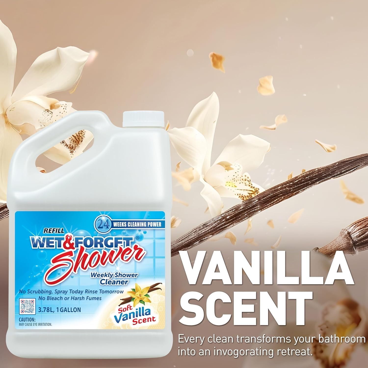 Bleach-Free Weekly Shower Cleaner – 128 Fl Oz Vanilla Scent, No Scrubbing Needed
