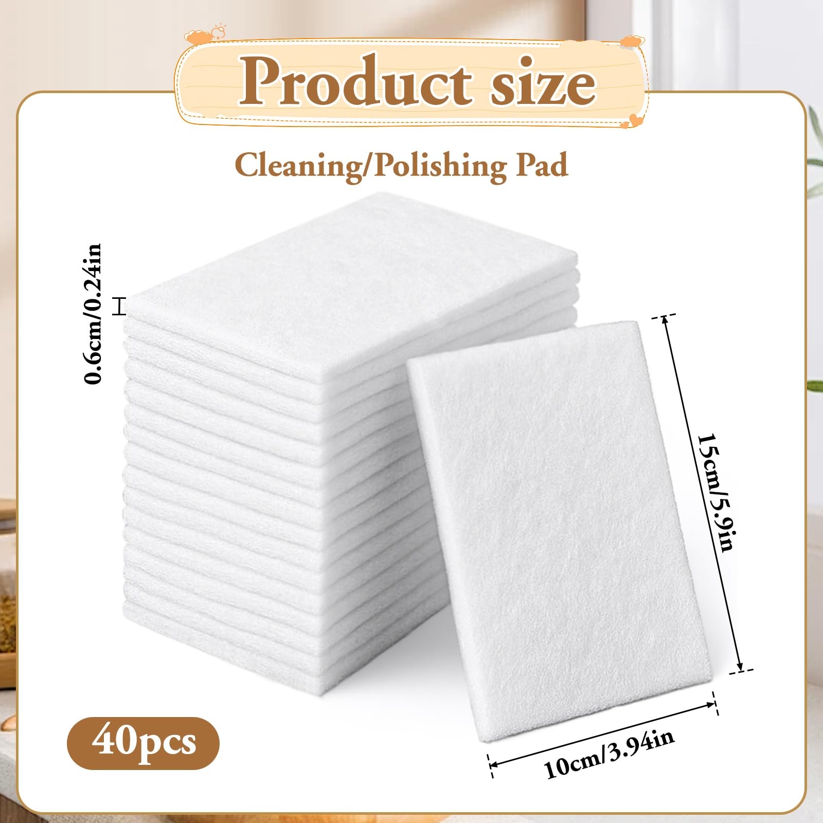 40 PCS White Non Woven Pads, Light Duty Scouring Pad, Abrasive Surface Scrubb…