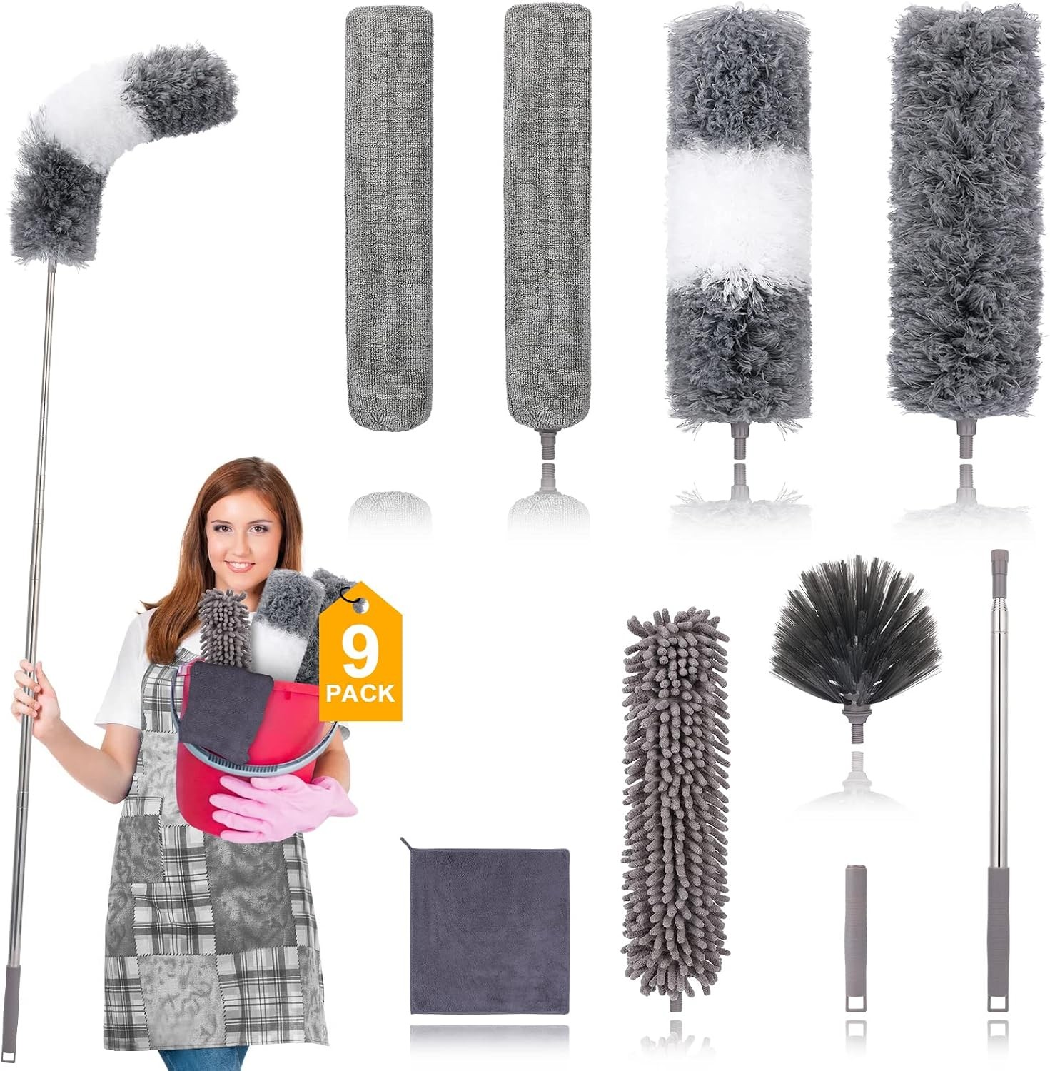 Microfiber Duster for Cleaning Fan, High Ceiling, Blinds, Furniture, Cars , 9PCS