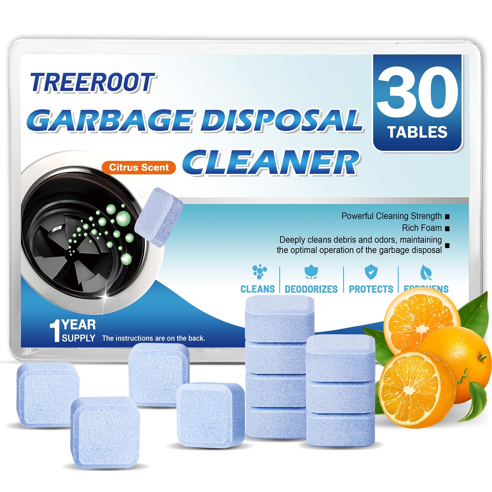 30 PCS Garbage Disposal Cleaner Tablets Foaming Kitchen Sink Odor Deodorizer