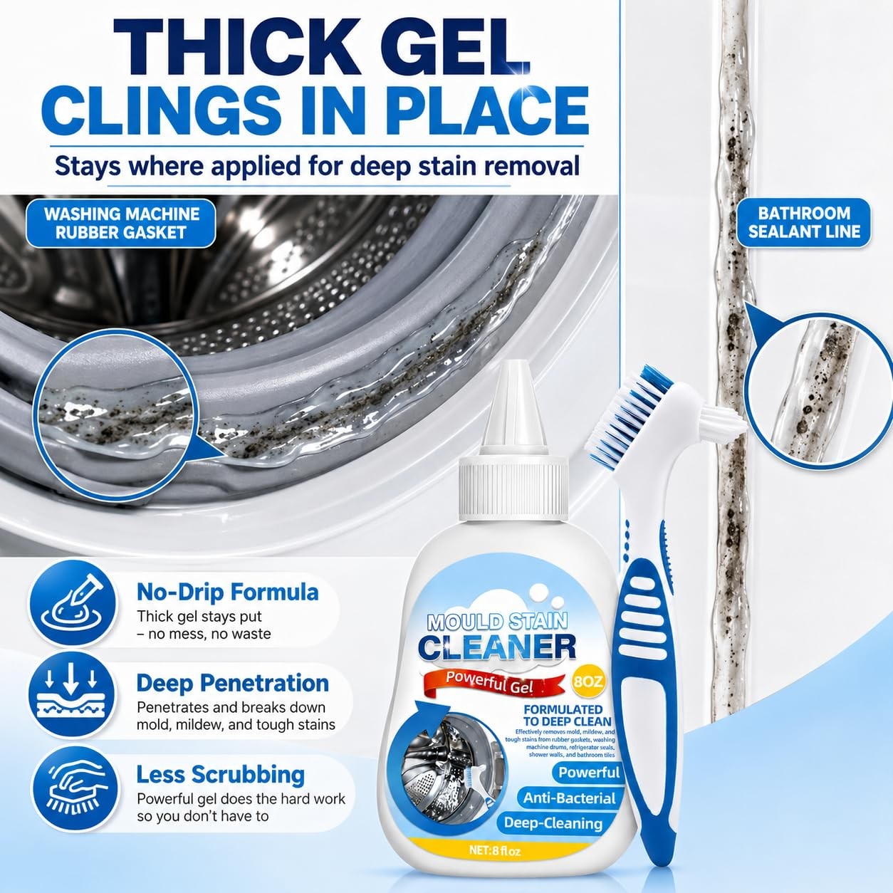 Housemold Stain Remover Gel for Washing Machine & Bathroom – Low Odor Remover…