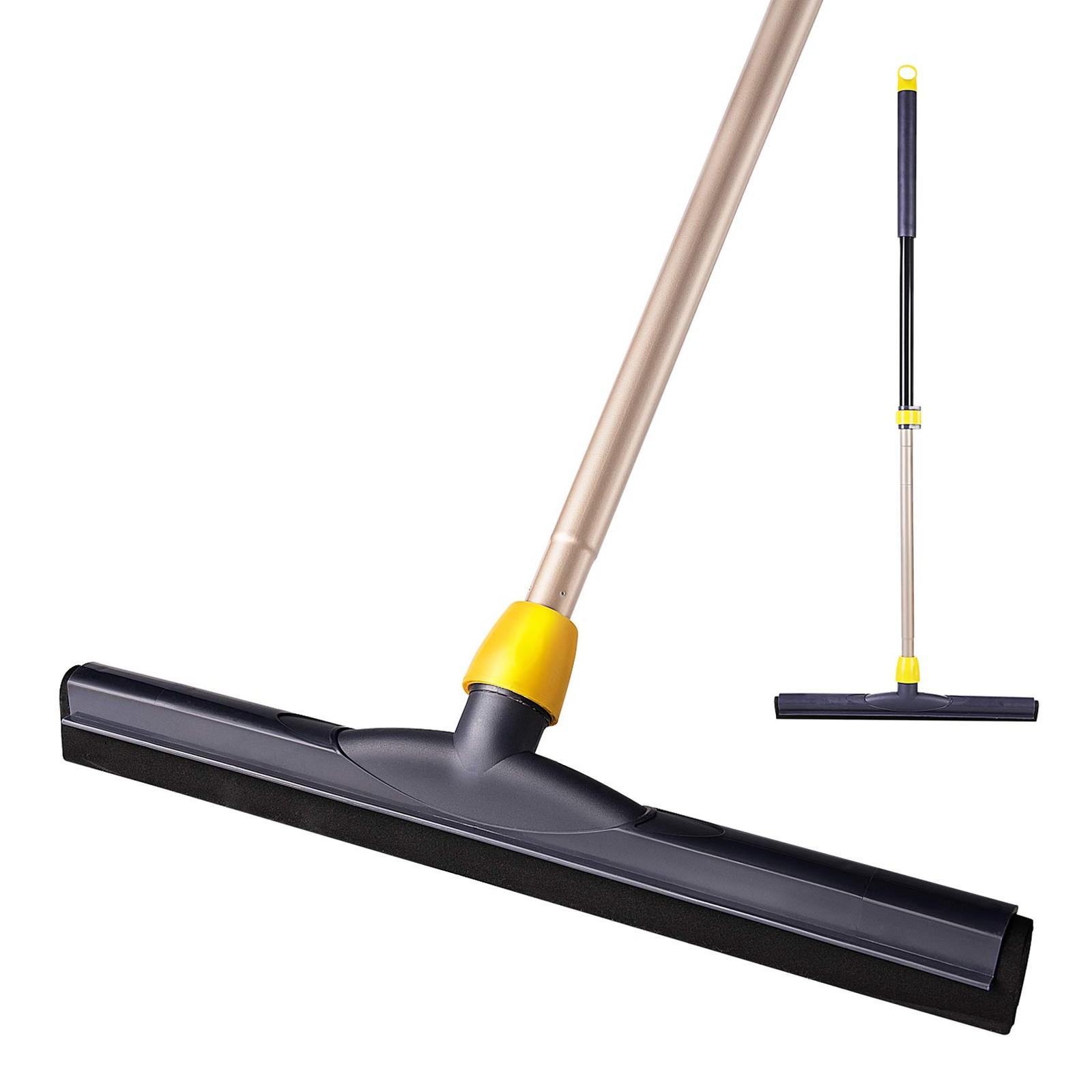Floor Squeegee Scrubber with Telescopic Pole for Garage, Bathroom, Tile Cleaning