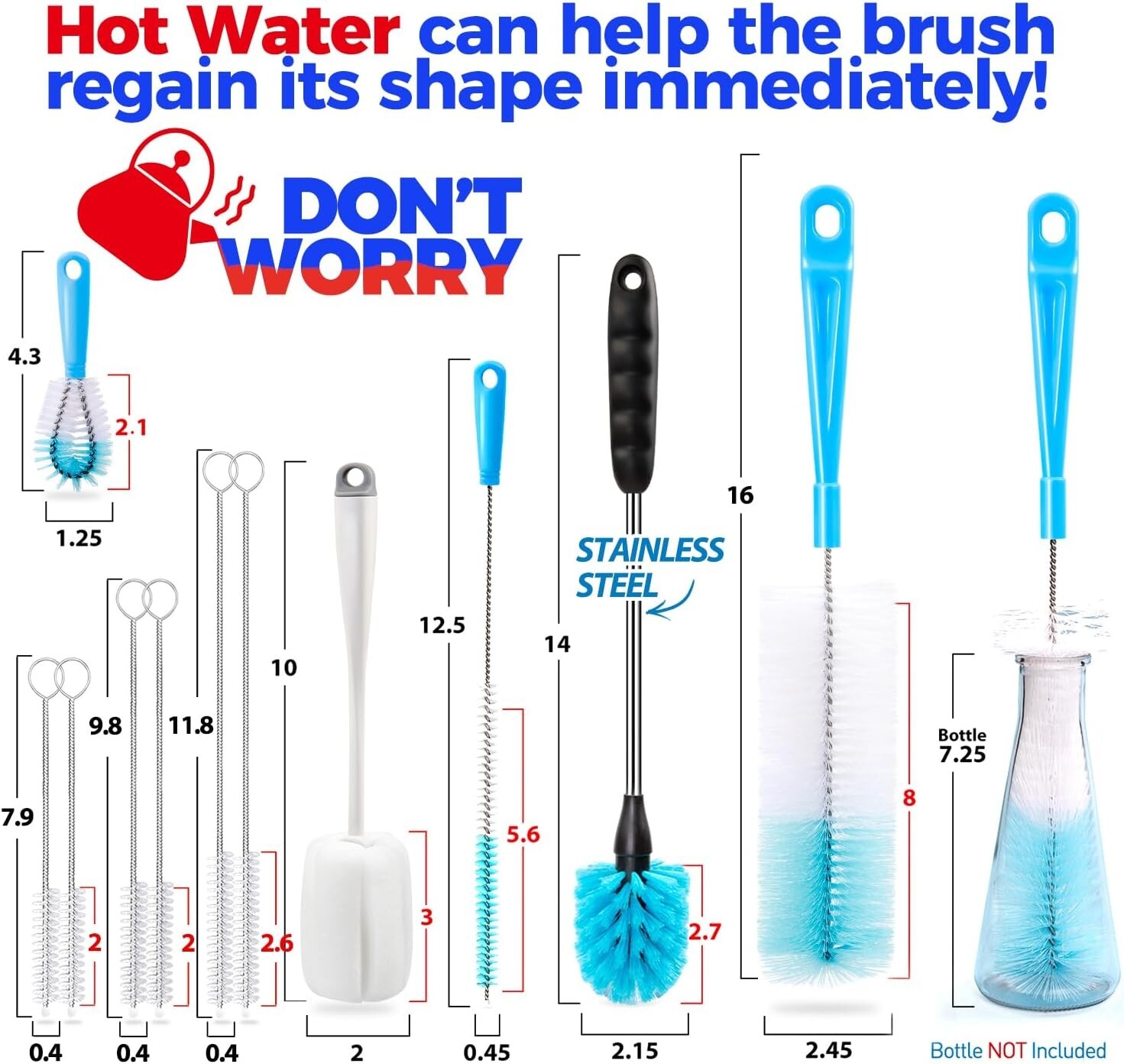 2/5 Pack Bottle Brush Cleaning Set，Long Handle Bottle Cleaner for Washing Narrow