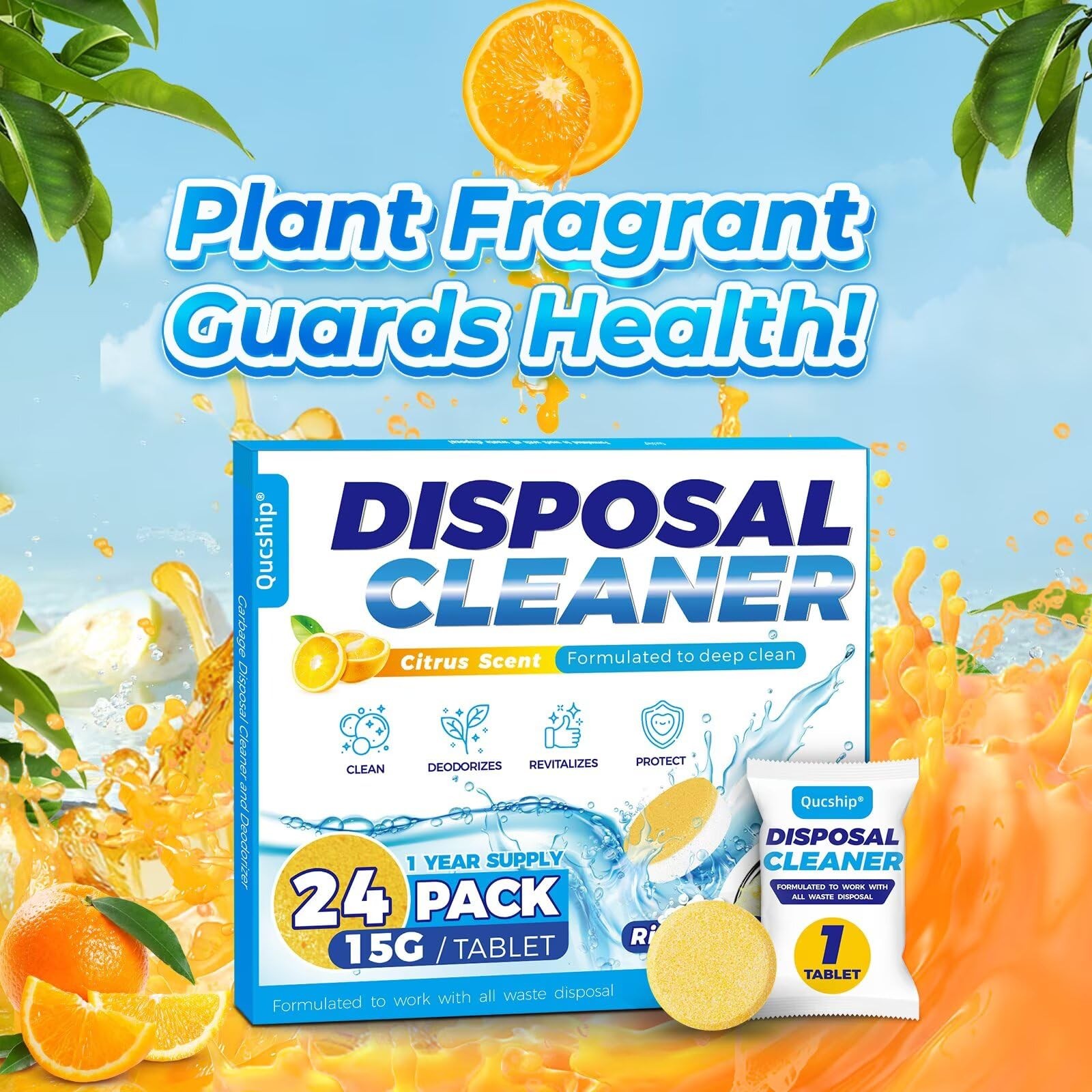 XXL Foaming Garbage Disposal Cleaner Tablets – Citrus Scent 24 Pack