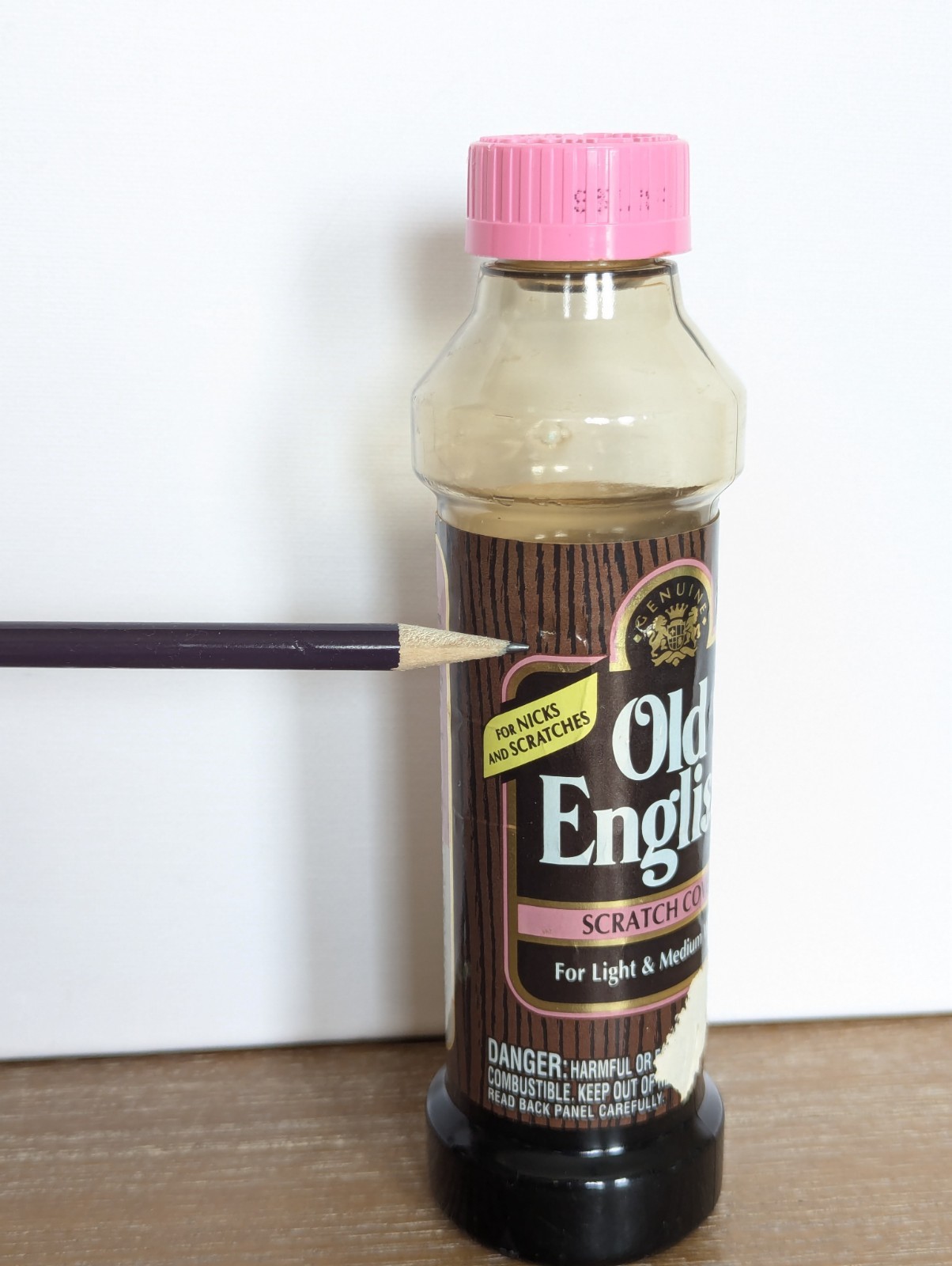 Vintage Old English Scratch Cover Light To Medium Woods 8 oz Pink Lid – 75% Full
