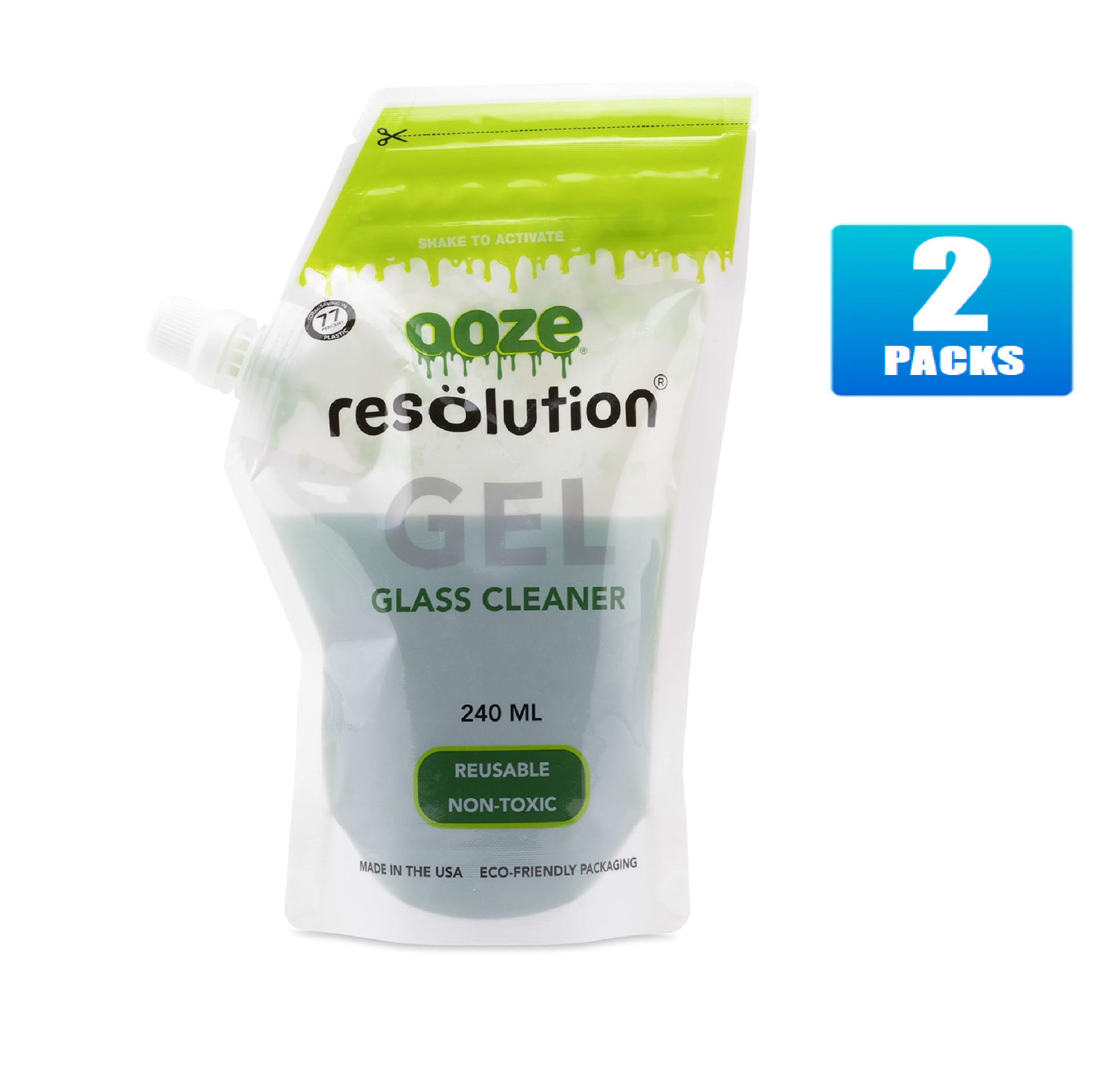 2x Pouches Ooze Resolution Non Toxic Gel Glass Cleaner – 240ml Each