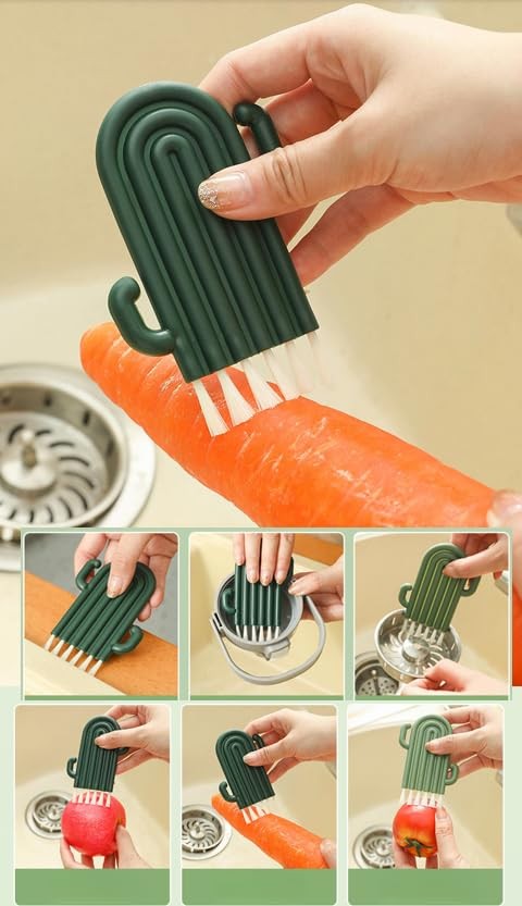 INSPIRETAG Kitchen Cleaning Brush Set with Holder & Drip Tray – 3 Head Cactus…