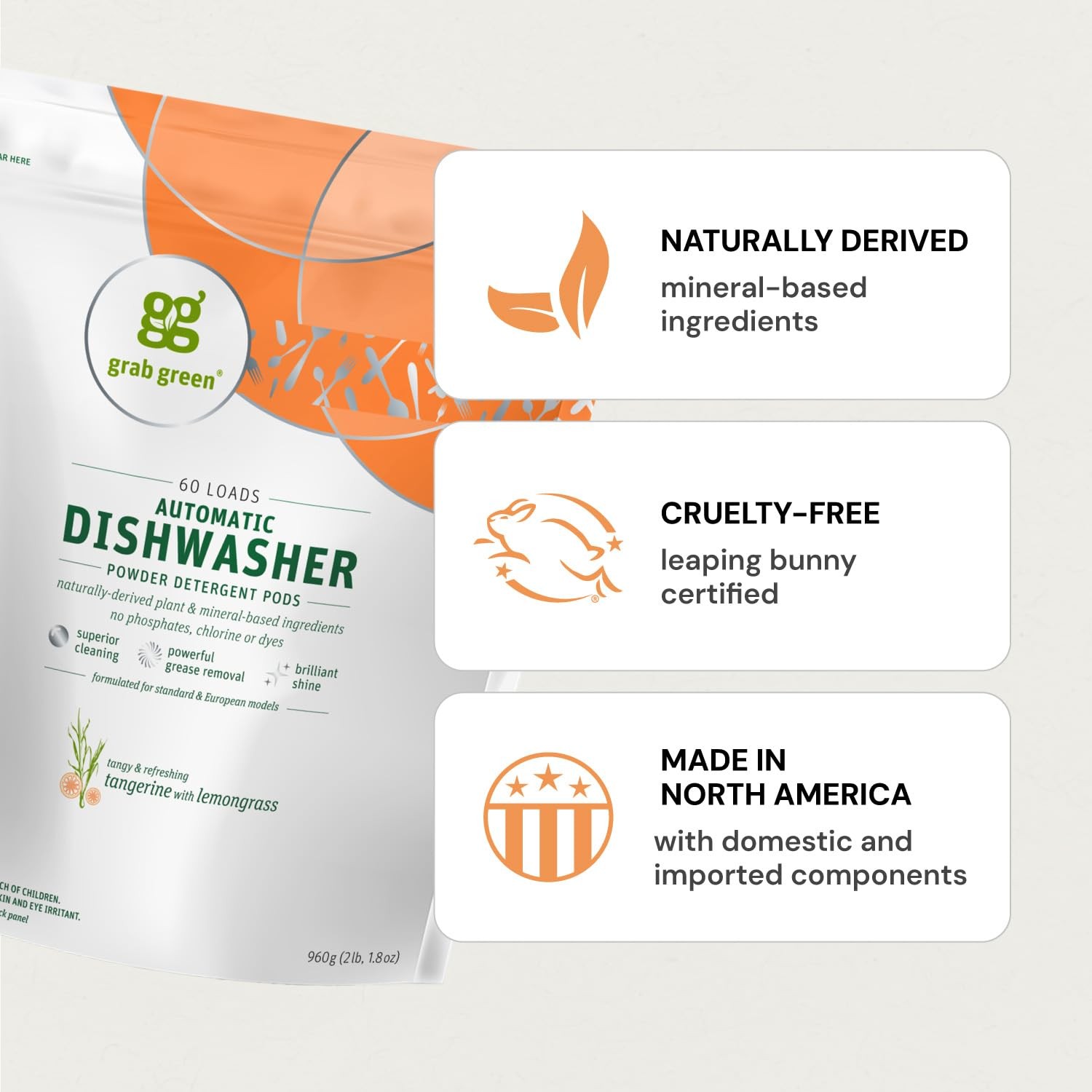 Grab Green Dishwasher Detergent Pods 24 Count Natural Spot Free Cleaning Power