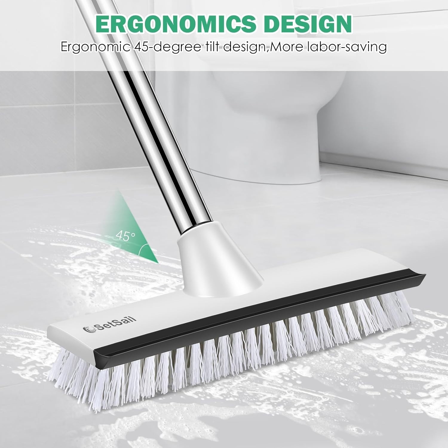 Floor Scrub Brush with Adjustable Handle Heavy Duty Stiff Bristle Tile Shower…
