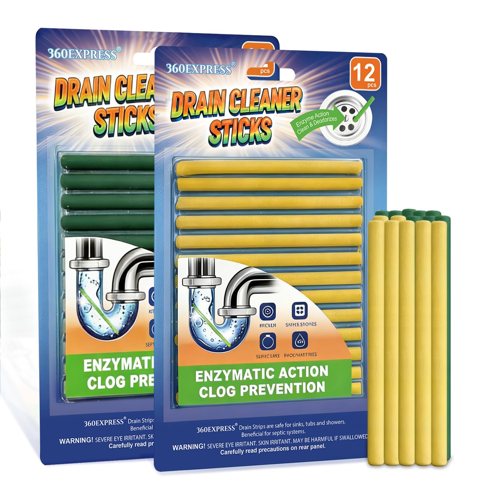 360EXPRESS Drain Cleaner and Deodorizer Sticks, 24 Pcs Enzyme Drain Sticks – …
