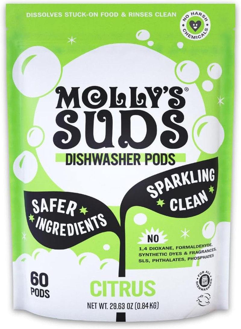 Molly’s Suds Dishwasher Pods Citrus 60 Tabs Grease Cutting Residue-Free