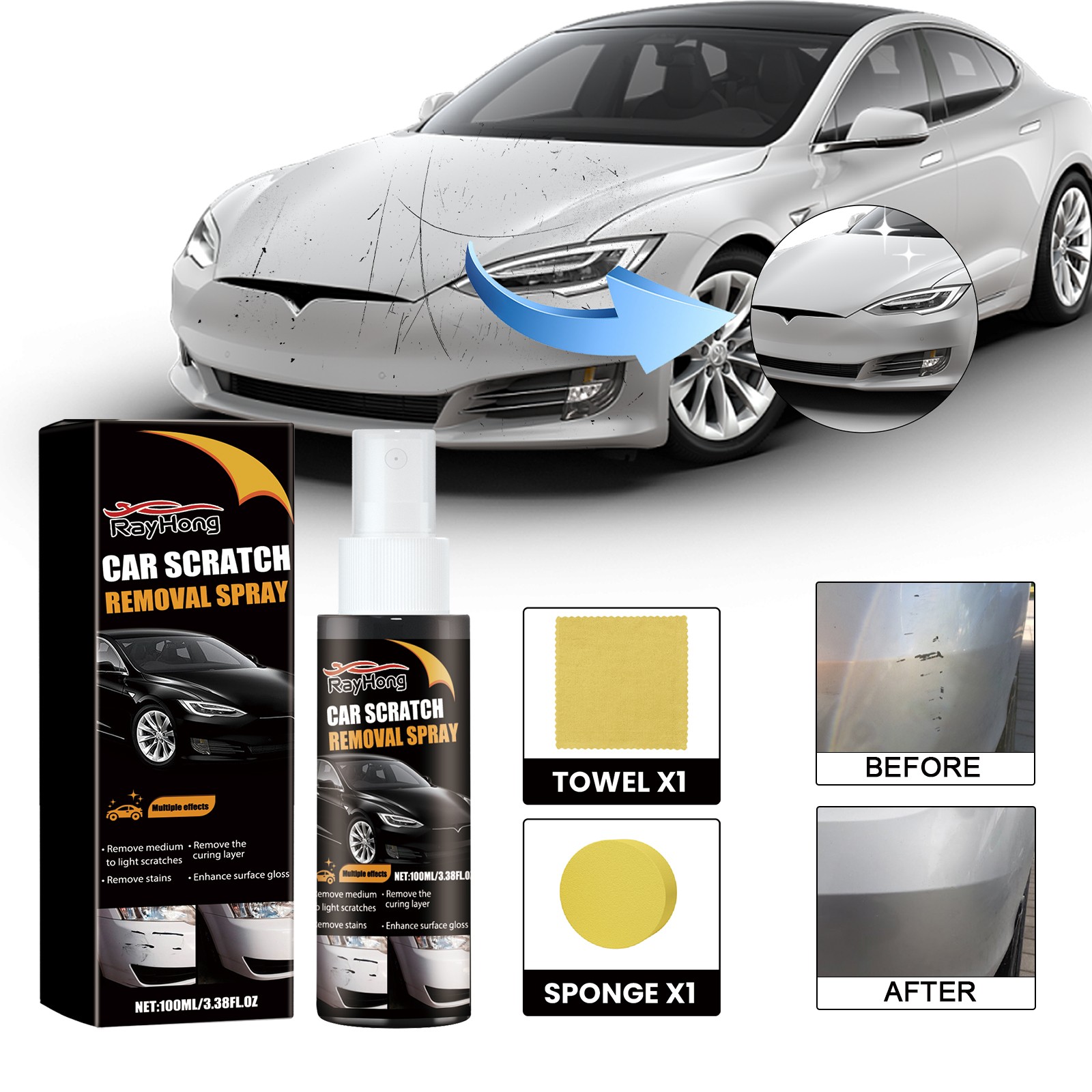 Scratch Repair Kit – Car Paint Scratch Remover Spray & Polish Restorer Kit