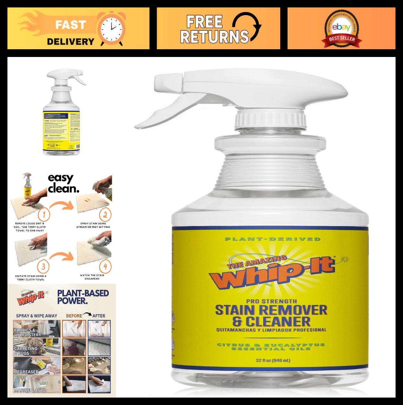 Multi-Purpose Stain Remover Spray – Plant-Based Enzyme Cleaner, 32 OZ, 500+ Uses