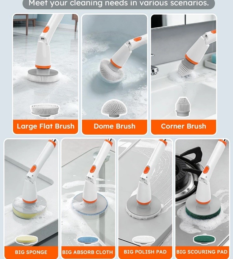 Cordless Electric Spin Scrubber with Smart Display, 1500RPM Powerful Cleaning@3