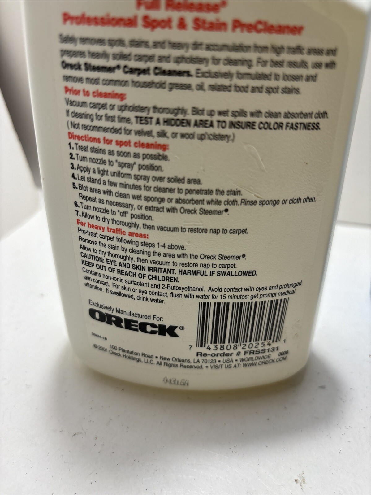 ORECK Professional Full Release SPOT STAIN PreCleaner 16oz Bottle Carpet Cleaner