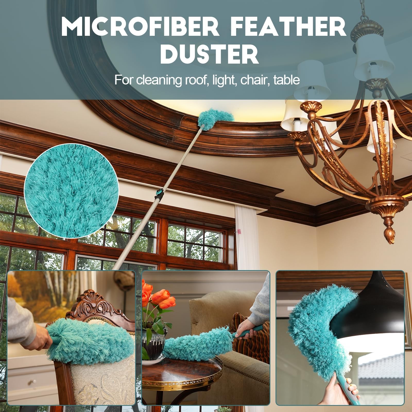 Extendable Duster Kit 512FT Pole High Ceiling Cobweb Microfiber Cleaner