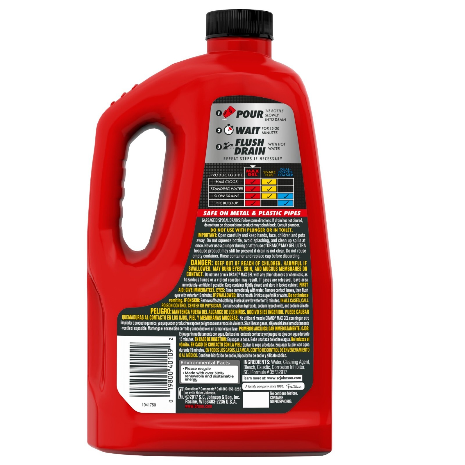 3 Pack Drano Max Gel Clog Remover Drain Cleaner Unscented Size 80 oz Jugs