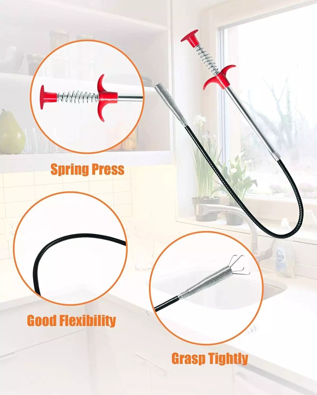 6+1 pcs Hair Drain Cleaner Tool 25″ Snake Drain Clog Remover Tools for Sink Tube