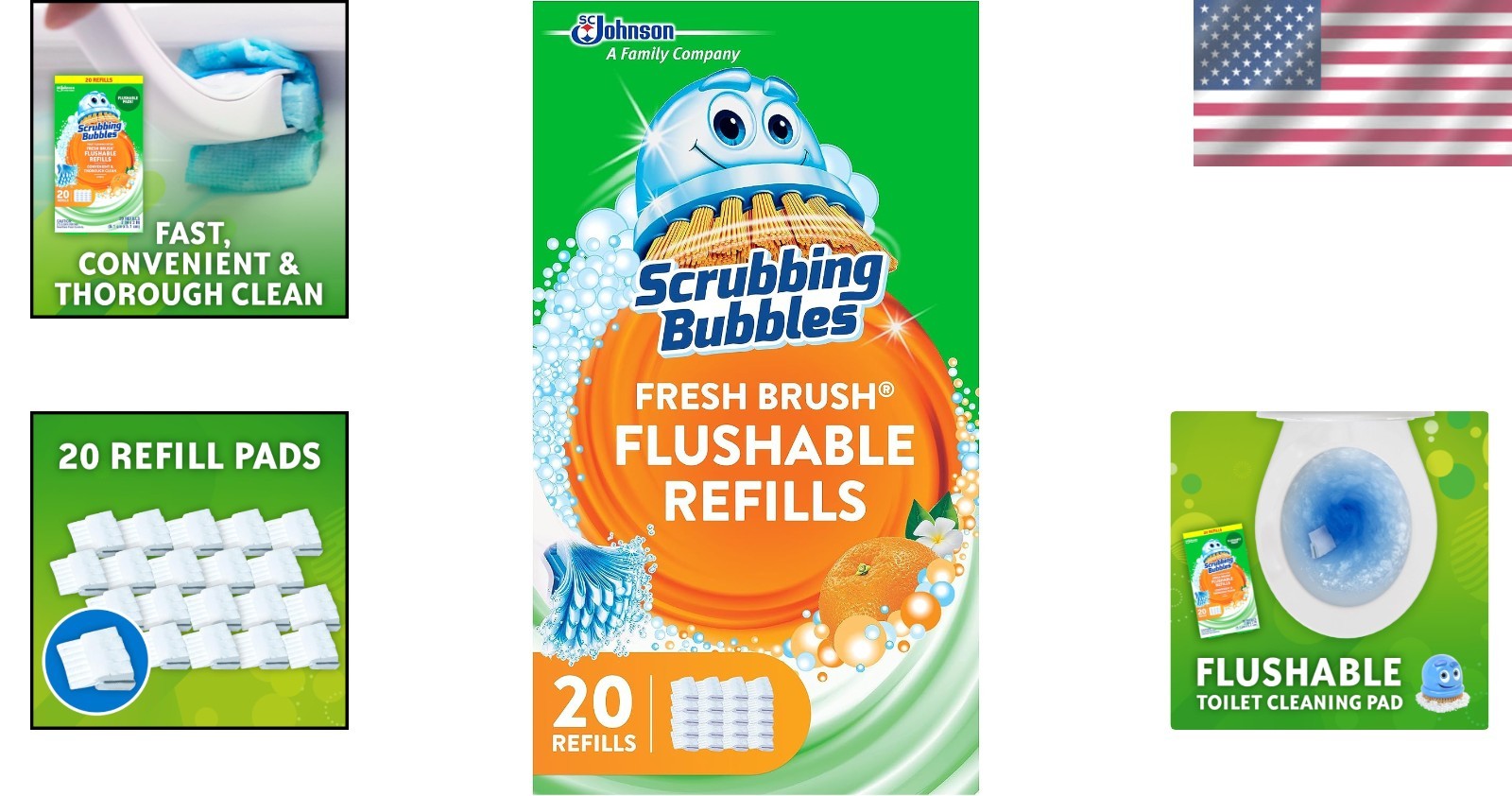 Non-Toxic Citrus Flushable Toilet Pads – 20 Count Scrubbing Bubbles Refills