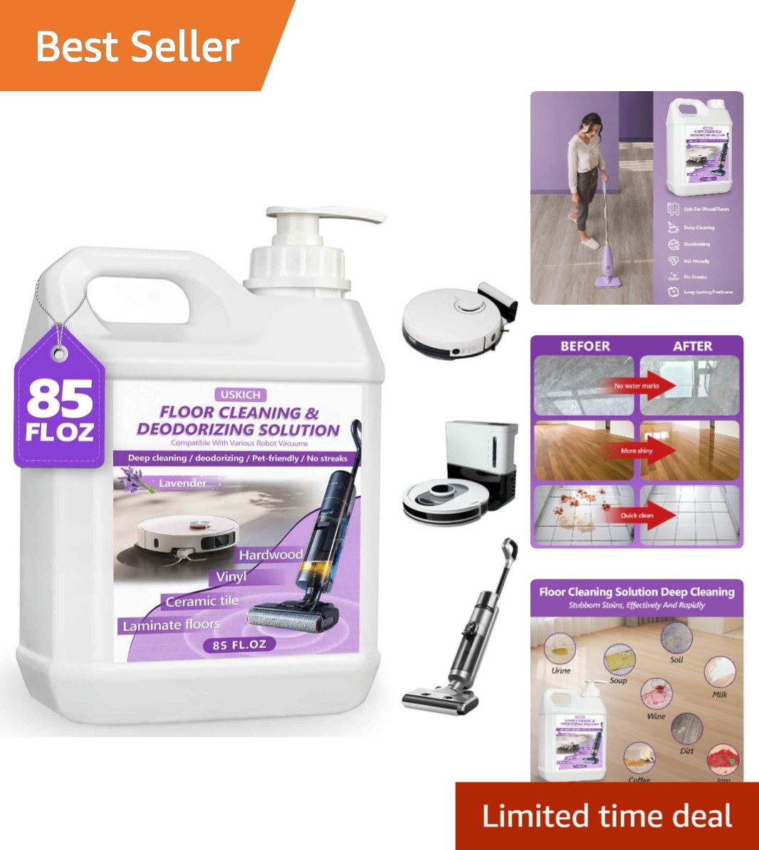 Gentle Yet Powerful Floor Cleaning Solution – 85 FL OZ with Lavender Aroma