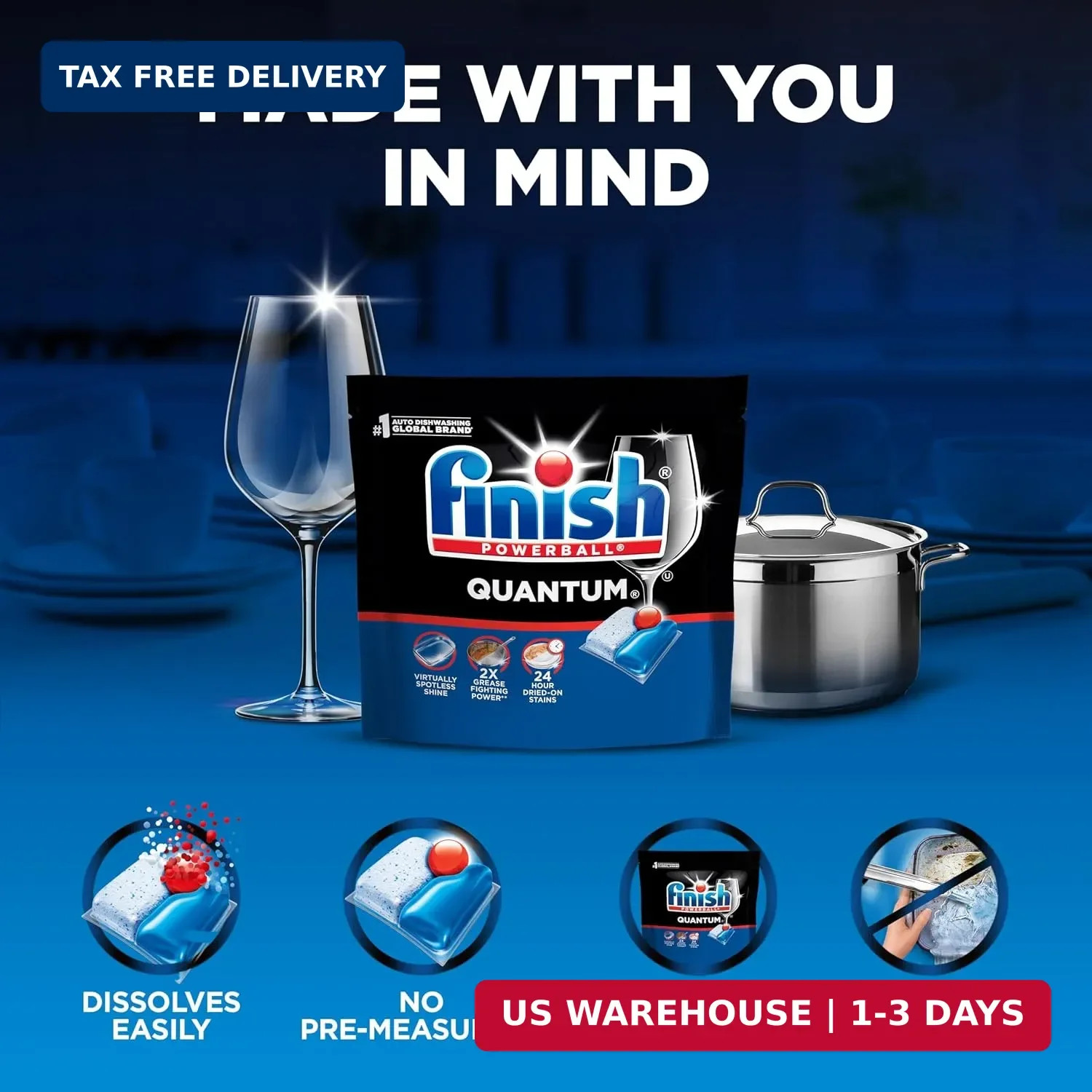 Finish Quantum Dishwasher Pods, No Pre-Rinse Dishwasher Detergent Soap Removes 2