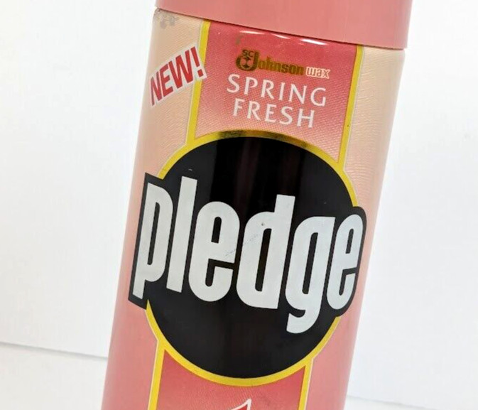 Pledge Spring Fresh 7oz Pink 1991 Spray Can Johnson Wax Dust Used Movie TV Prop