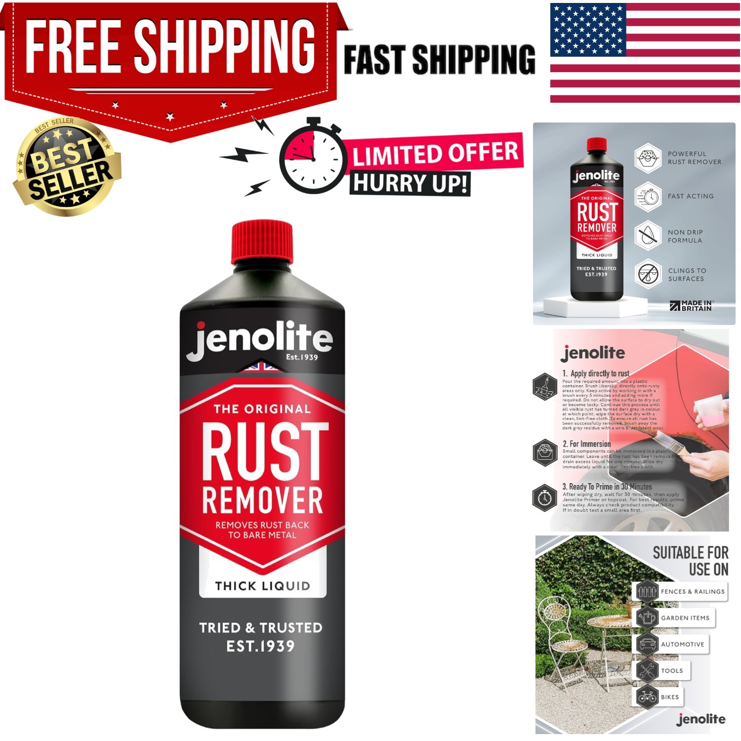 Thick Industrial Rust Remover – Fast Acting for Automotive & Garden, 34 oz