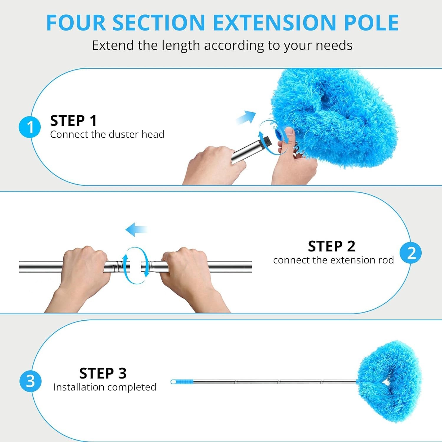 Microfiber Ceiling Fan Duster-Cobweb Cleaner Brush Kit Telescopic Extension Pole