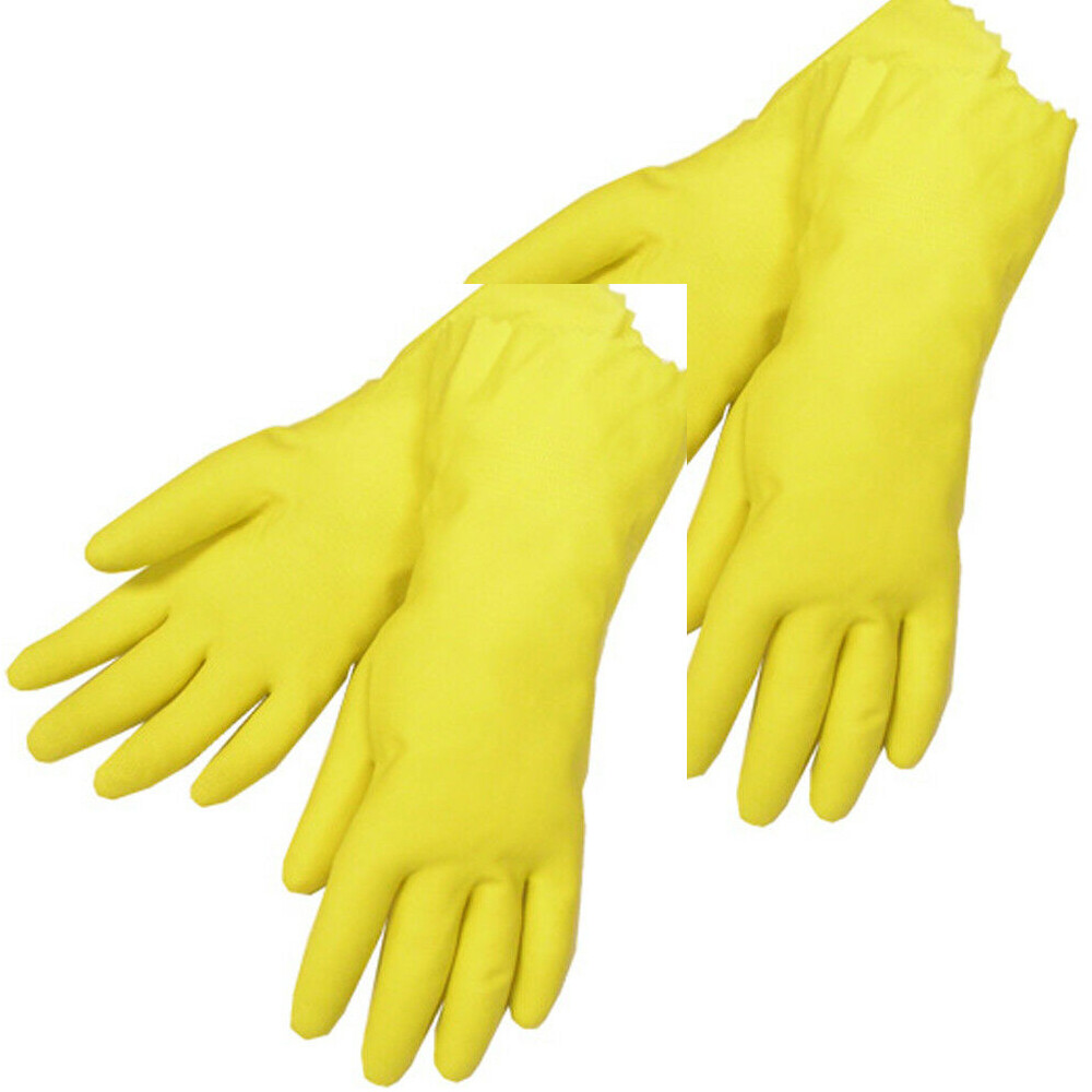 Yellow Latex Household Cleaning Dishwashing Gloves – 2 Pair (4 Gloves) – Large