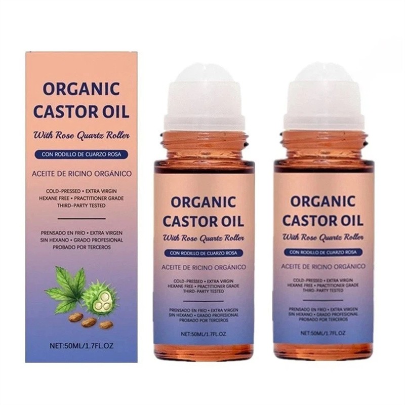 Organic Golden Castor Oil Roll-On with Rose Quartz for Skin,Hair&Wrinkle