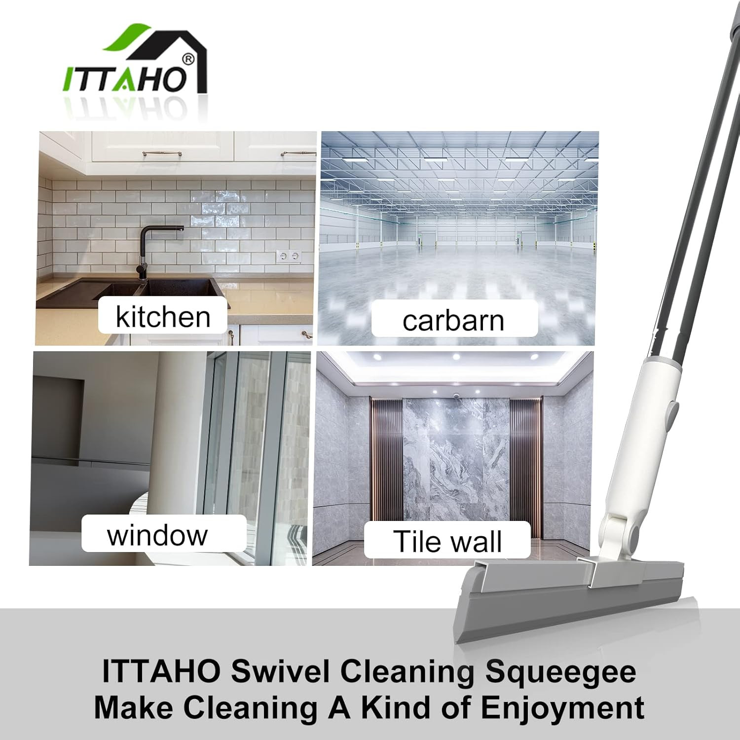 Floor Squeegee, Squeegee Broom for Floor with 62″ Long Handle, Shower Squeegee f