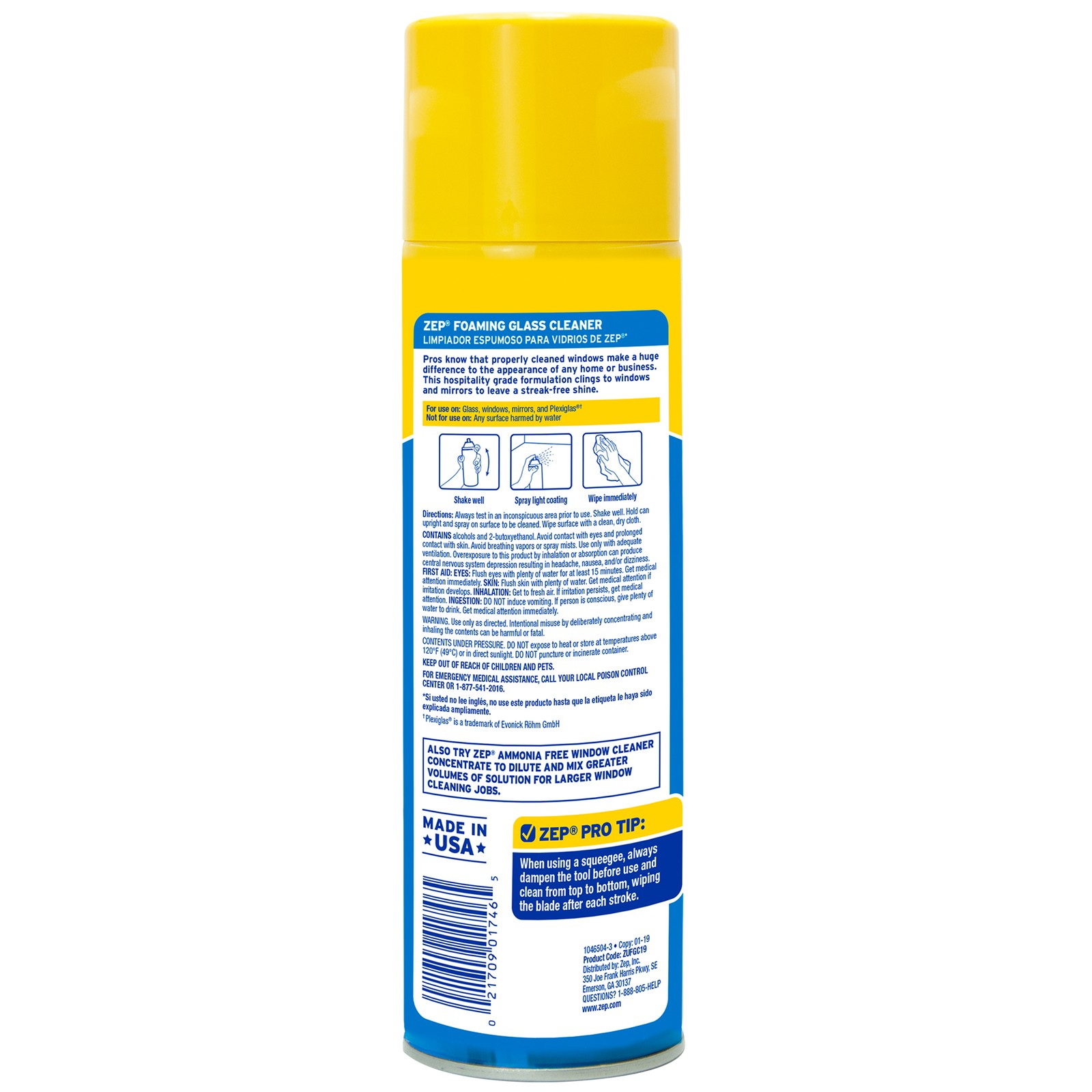 Zep Foaming Glass and Plexiglass Cleaner – 19 oz (Case of 4) ZUFGC19