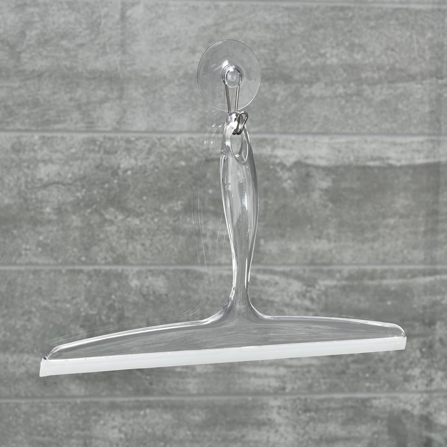 Plastic Bath Squeegee for Glass with Suction Hook Holder – 12″, Clear