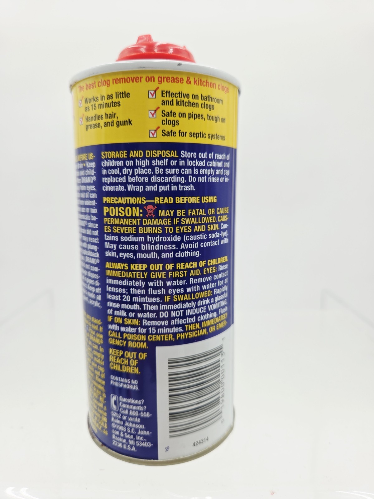 Drano Crystals Clog Remover Kitchen Grease 50% Full 18oz 1998