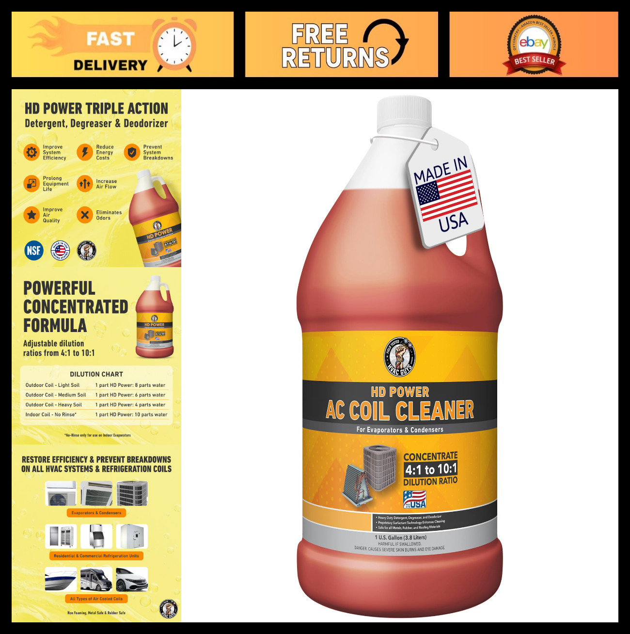 AC Coil Cleaner for Condensers & Evaporators | No Rinse, 1 Gallon, 4:1 to 10:1 D