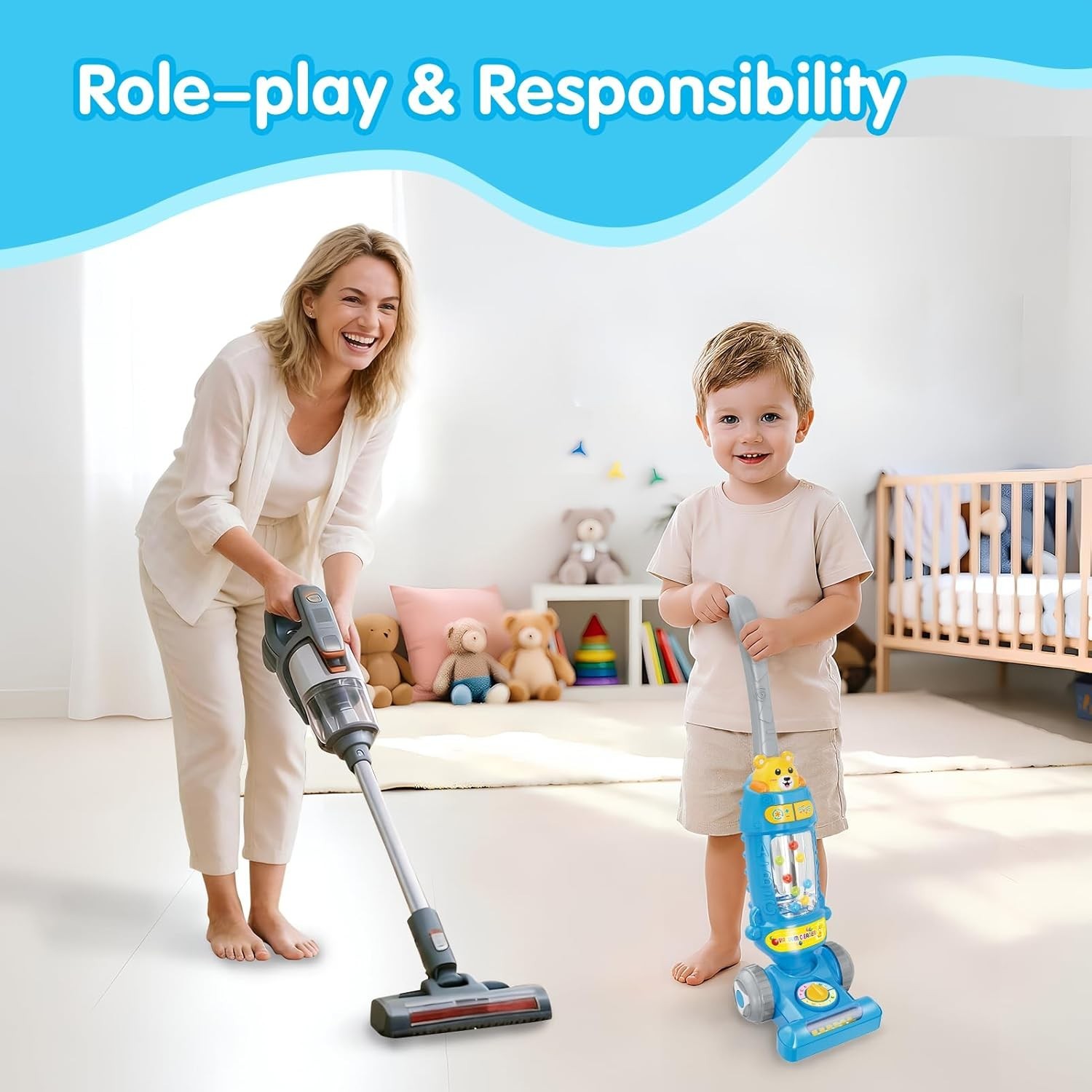 Toddler Toy Vacuum Cleaner with Lights and Sounds Pretend Play for Kids 1-5