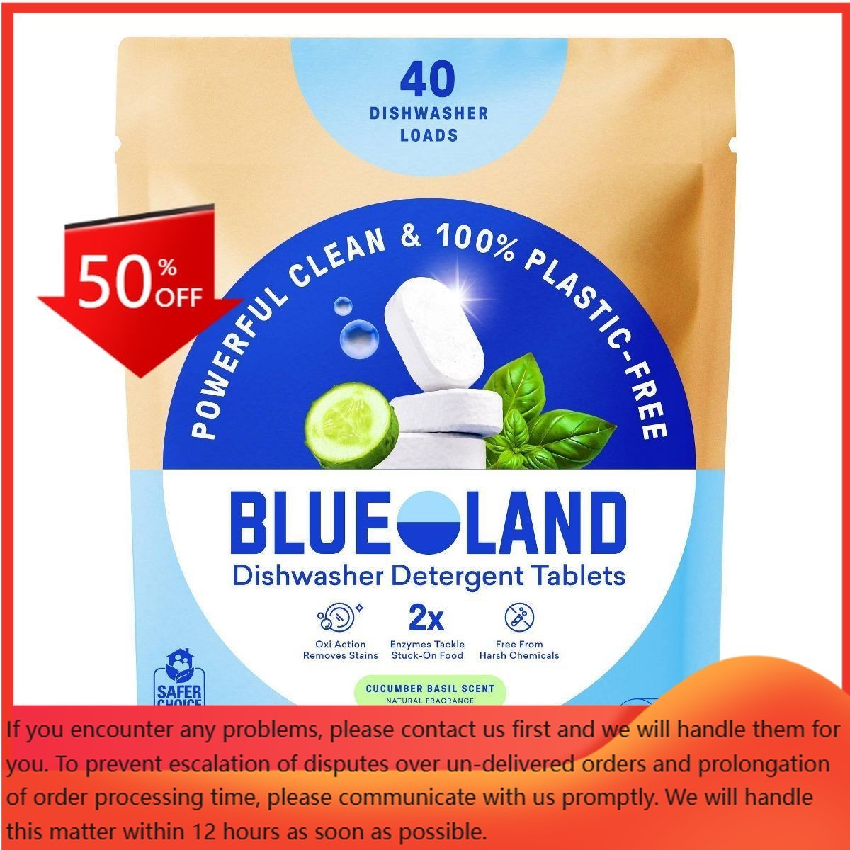 Blueland Cucumber Basil Dishwasher Detergent Tablets – 40ct: Hypoallergenic