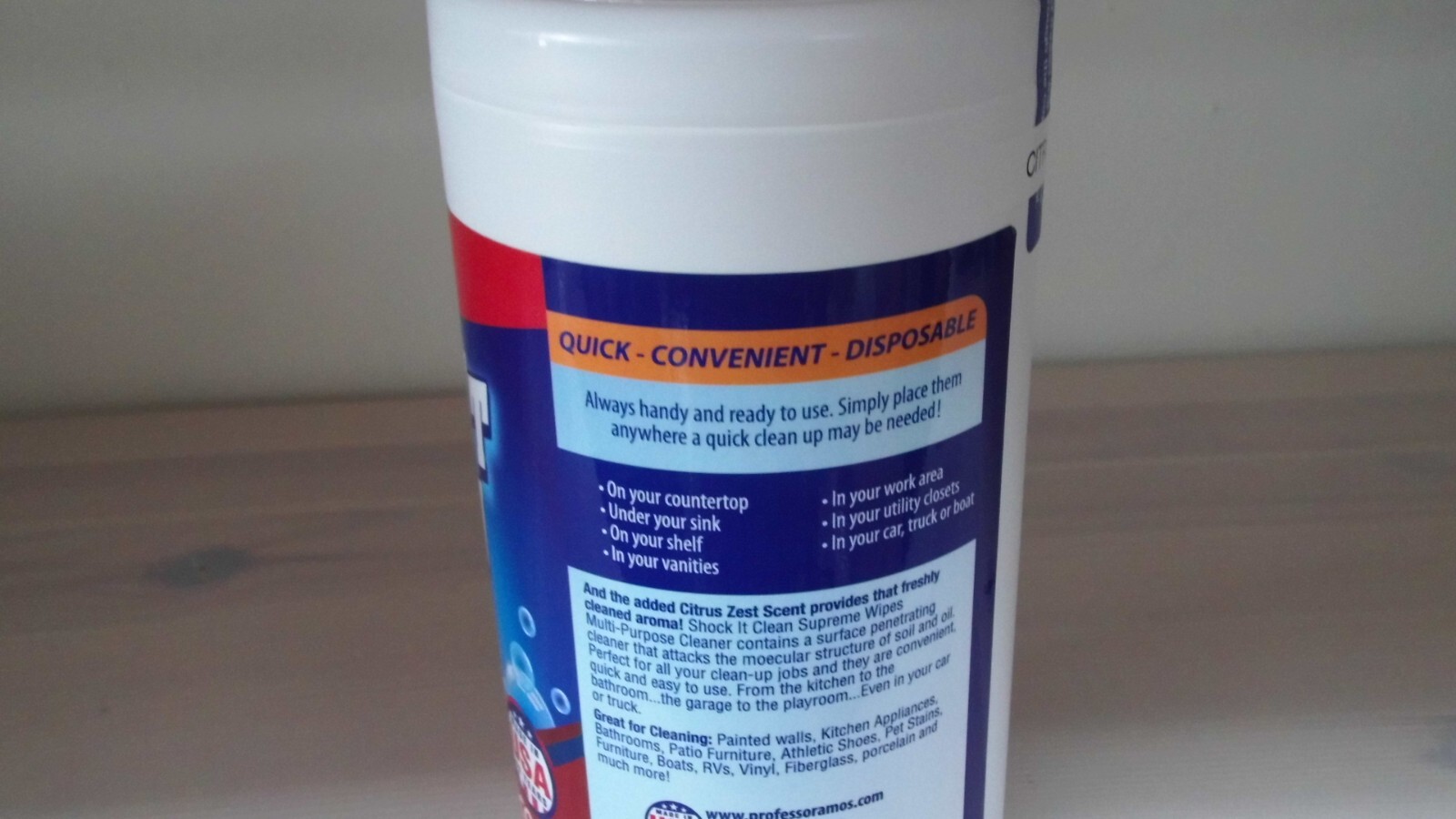 Professor Amos, Shock-It-Clean, Multi Purpose Cleaner Wipes 100 ct Citrus Zest