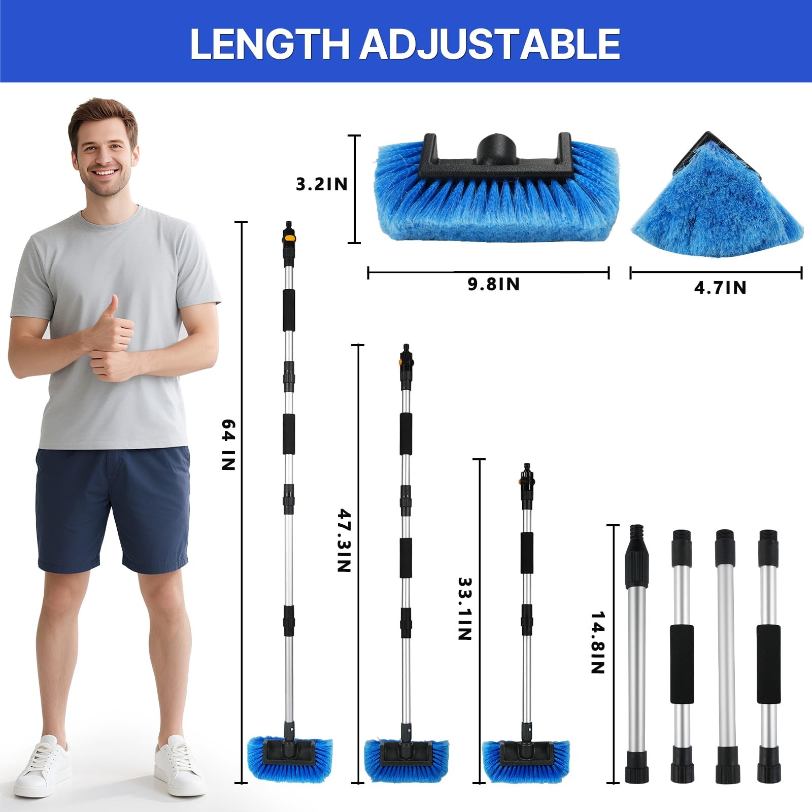 64 Inch Car Wash Brush Long Handle FlowThrough AntiScratch Hose Attachment