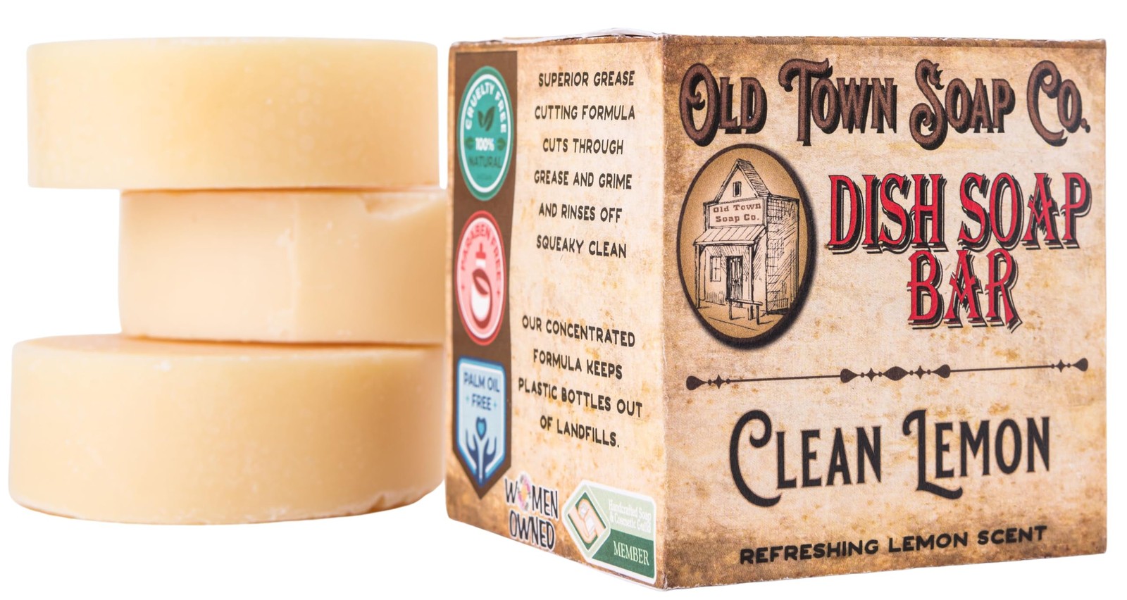 Old Town Soap Co. Lemon Dish Soap Bar – 3 Pack Solid Dish Soap for Dishes, Na…