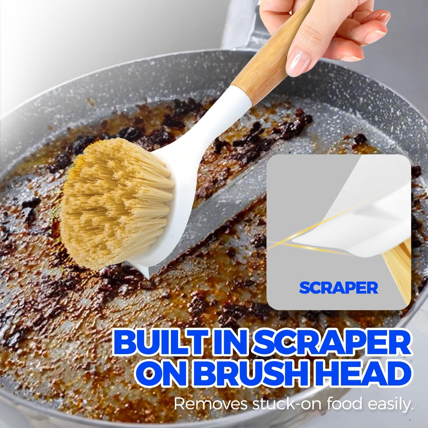 3 Pack Dish Brush Set with Bamboo Handle, Kitchen Cleaner for Cleaning Pot, Pan,