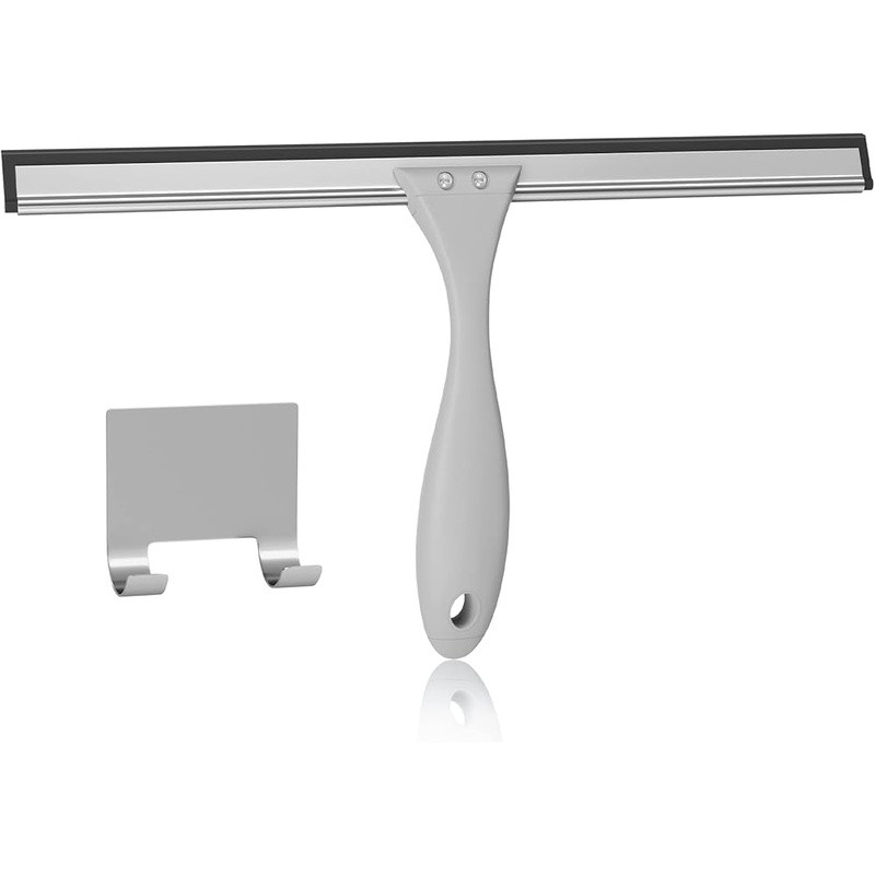 Ergonomic Shower Squeegee W/ Silicone Blade & Adhesive Hook Streak Free Cleaning