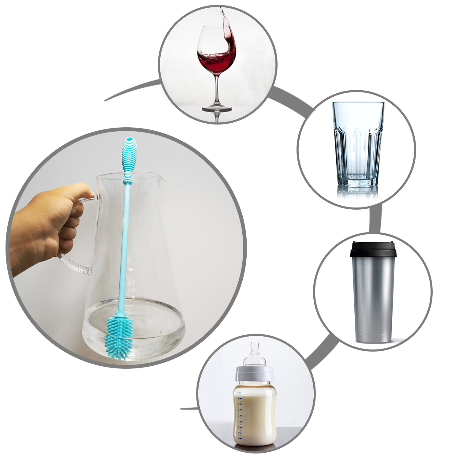 2 Pack Silicone Bottle Brush Cleaner Lab Cleaning Brush for Baby Bottles Blue