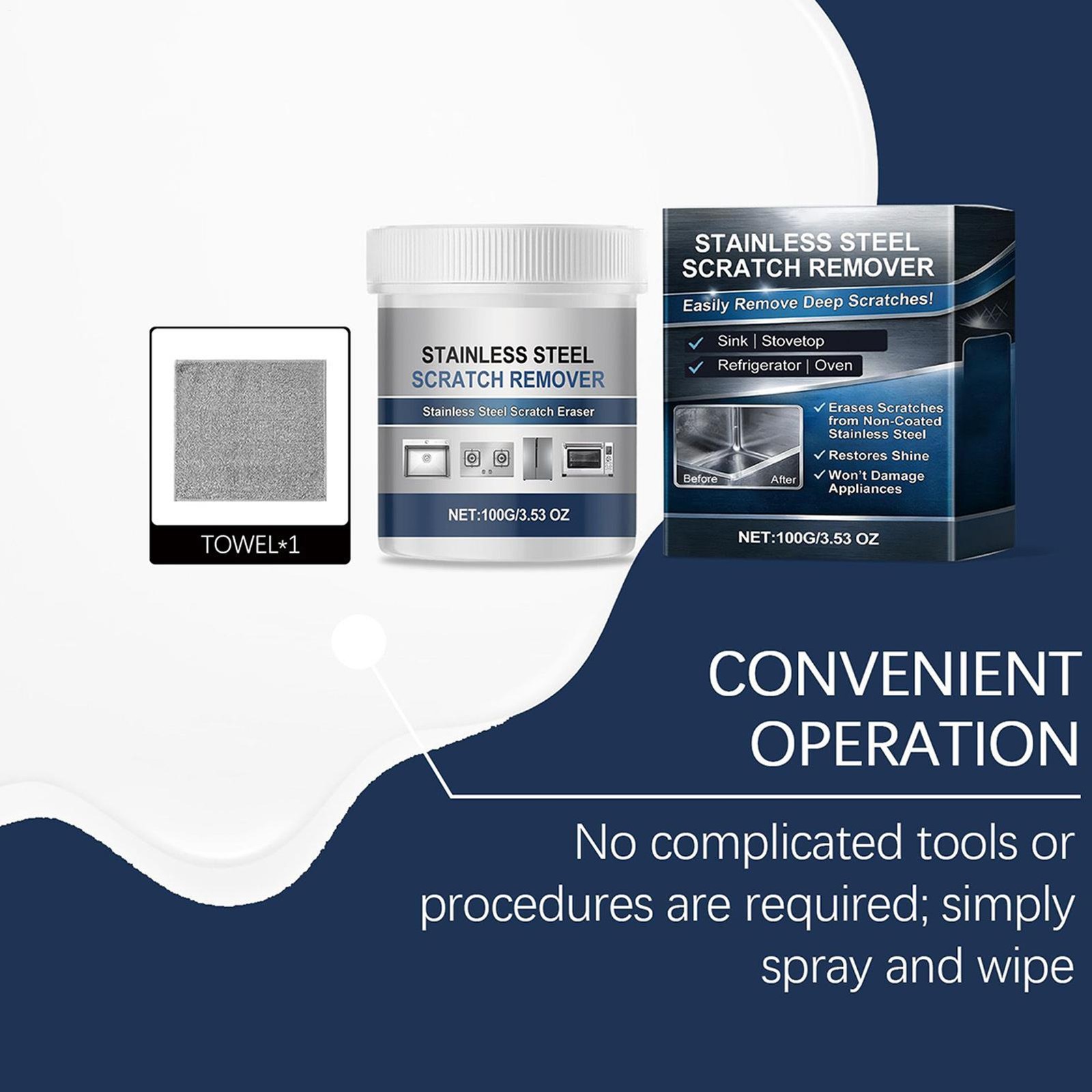 Stainless Steel Scratch Removal Kit 100g Metal Cleaner Polish Paste Rust Remover