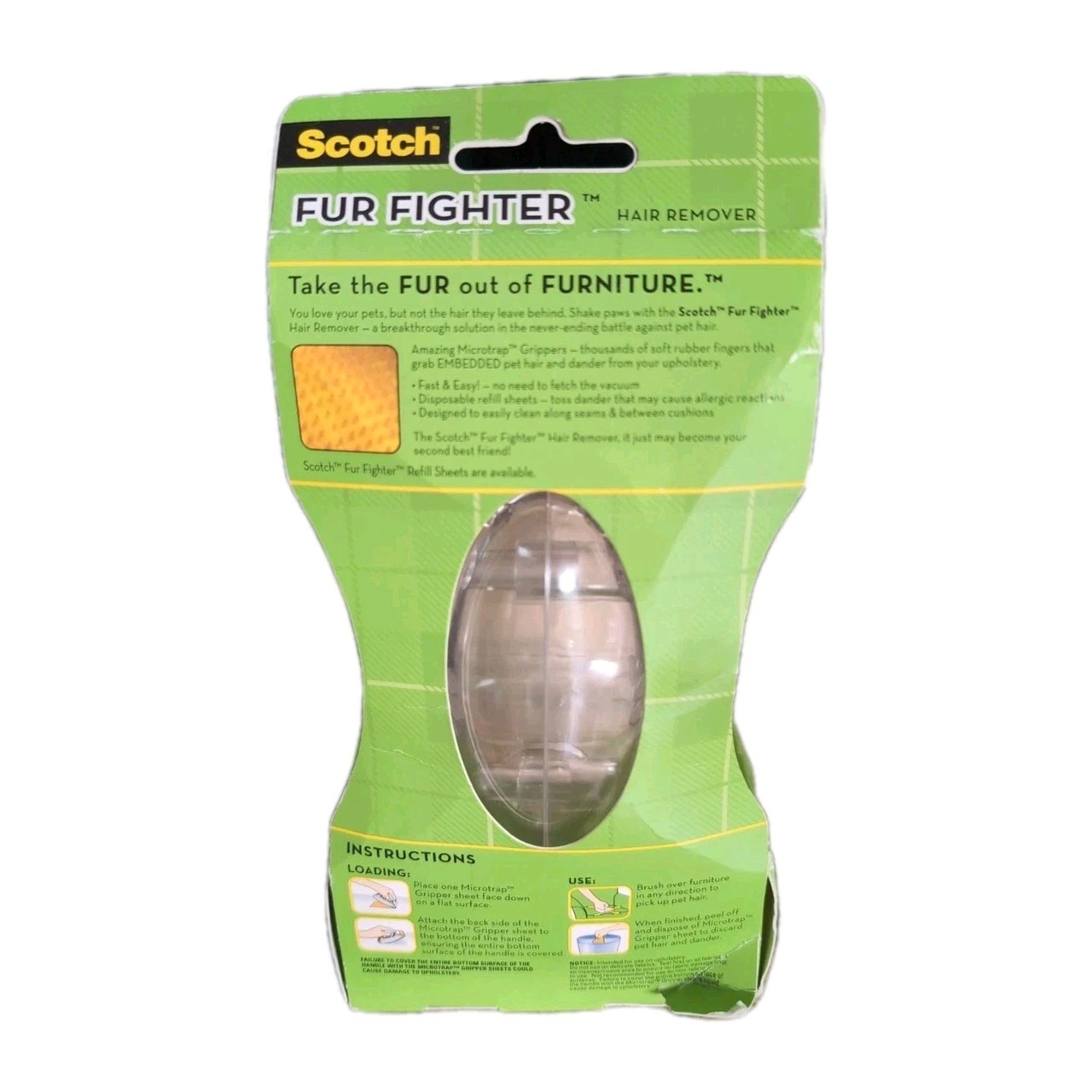 Scotch Fur Fighter Pet Hair Remover Starter Kit Handle & 5 Refill Sheets Cat Dog