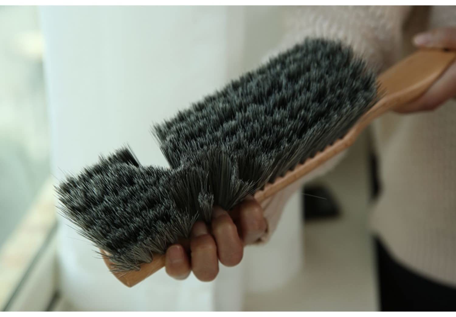 Hand Brush Soft Bristle with Oiled Beech Wood Handle 14 Inch Long (Brown)