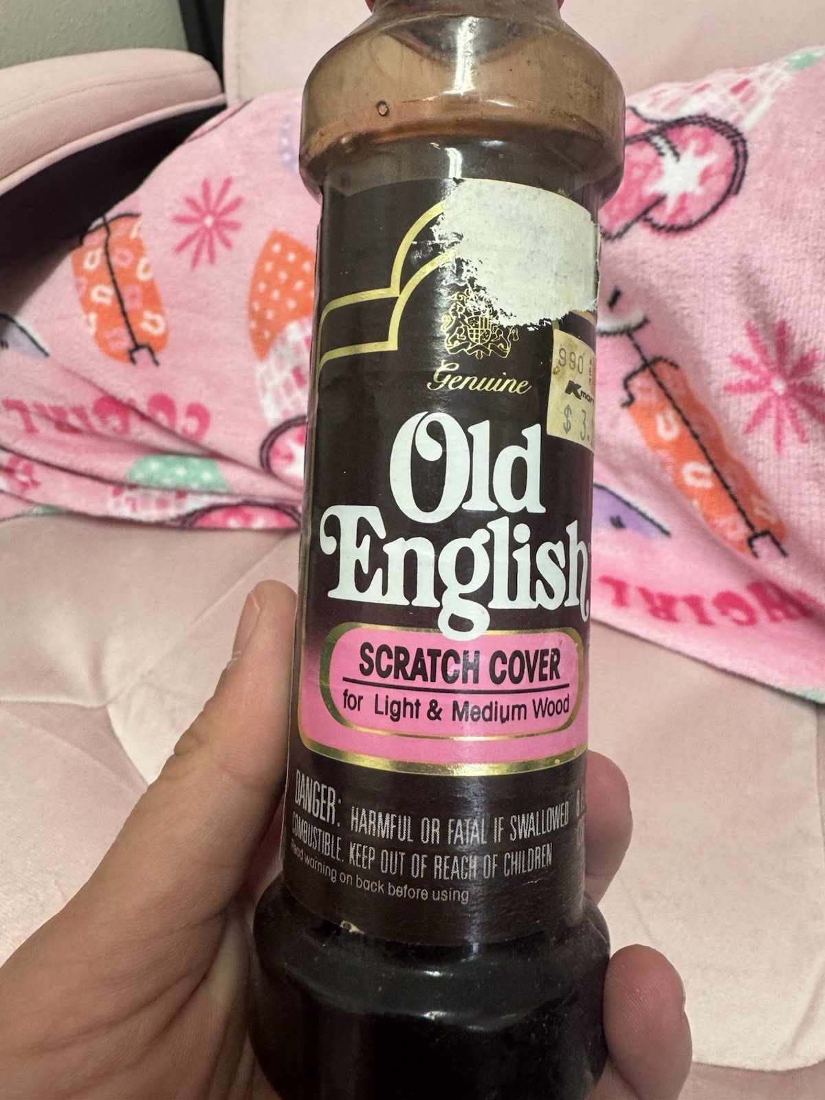 Vintage Old English Scratch Cover Light & Medium Wood Pink Cap 8 oz *SEE PIC 80s
